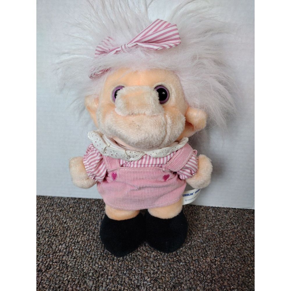 Vintage 1992 Chosun Trolio soft Girl Troll doll plush 11" Pink Hearts‎ Bow